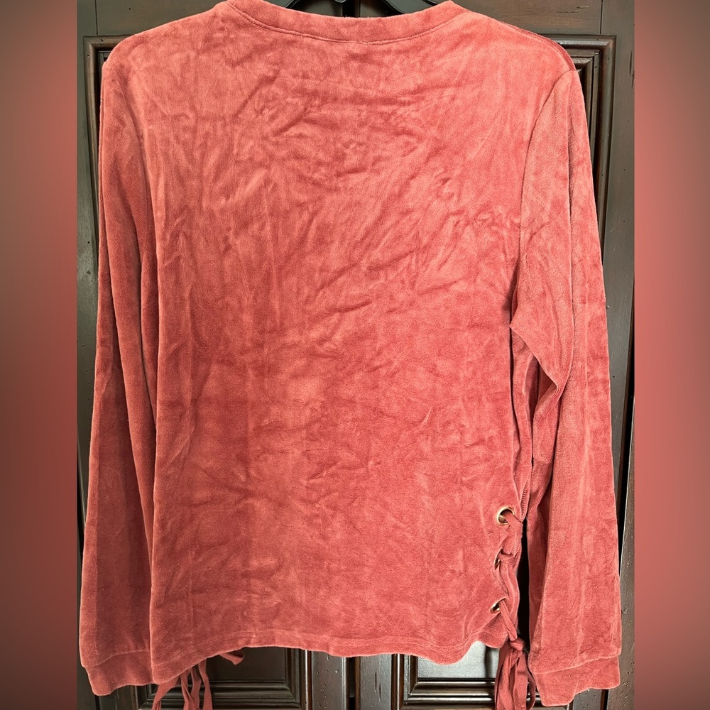 Velvet Lace Up Sweatshirt - Picture 2 of 5
